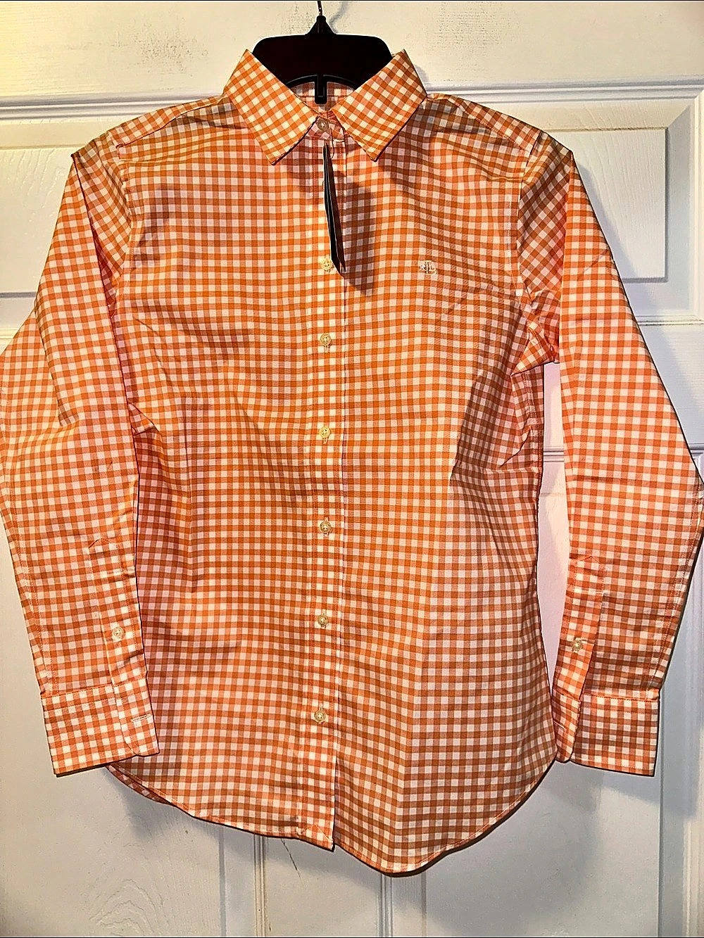 NWT Lauren Ralph Lauren Gingham Button Down Shirt in Orange & White - Size PXS